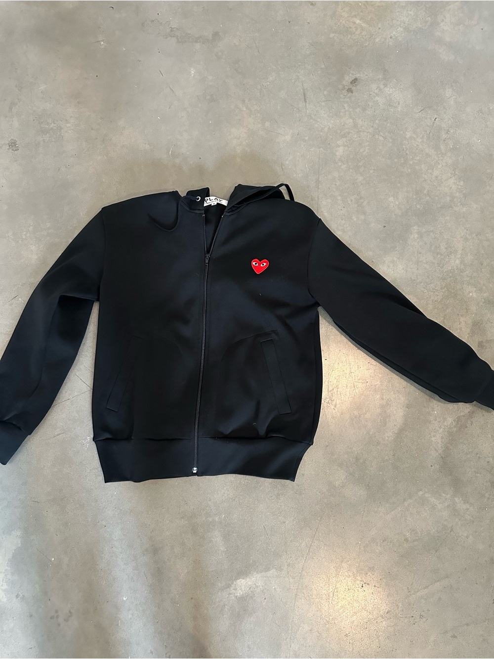 Comme des Garçons PLAY Black Zip Hoodie with Red Heart Patch